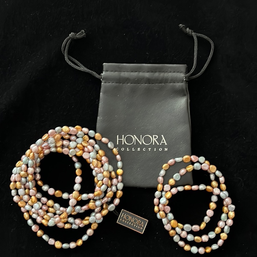 Honora Multicolor Freshwater Pearl Wrap Necklace and Bracelet Set